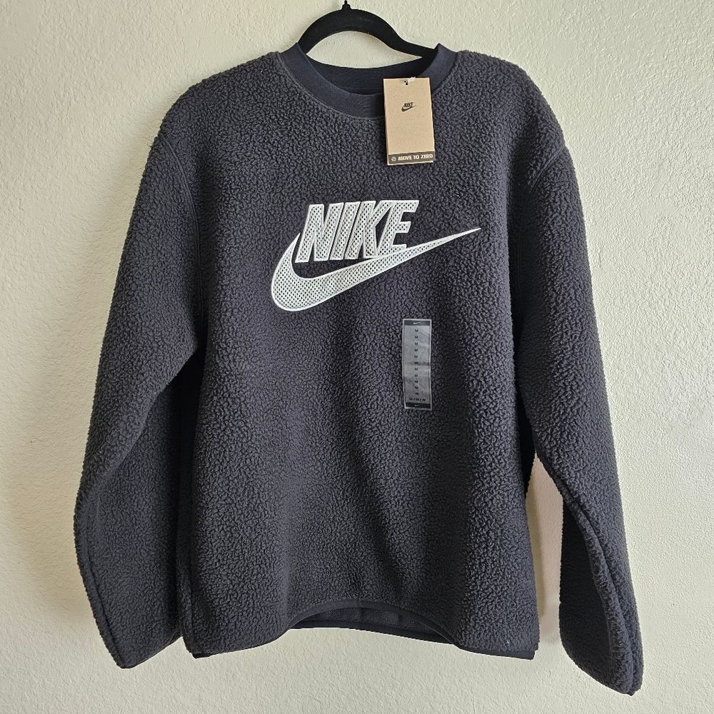 Nike Sportswear Essential Sherpa Sweatshirt Men's M Black White DD5017-010 NSW - Picture 10 of 16